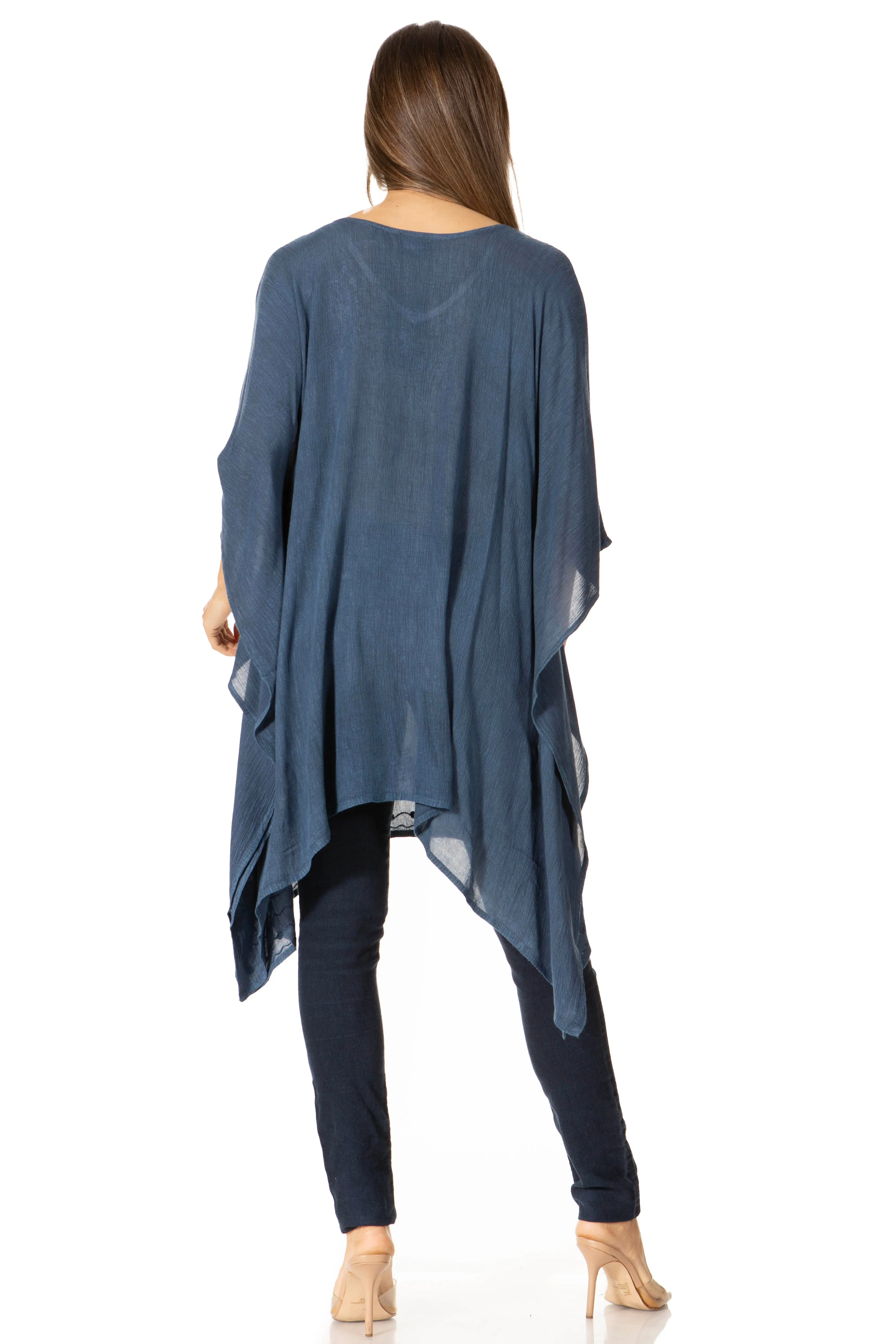 Sakkas Regina Women's Lightweight Stonewashed Poncho Top Blouse Caftan Cover up