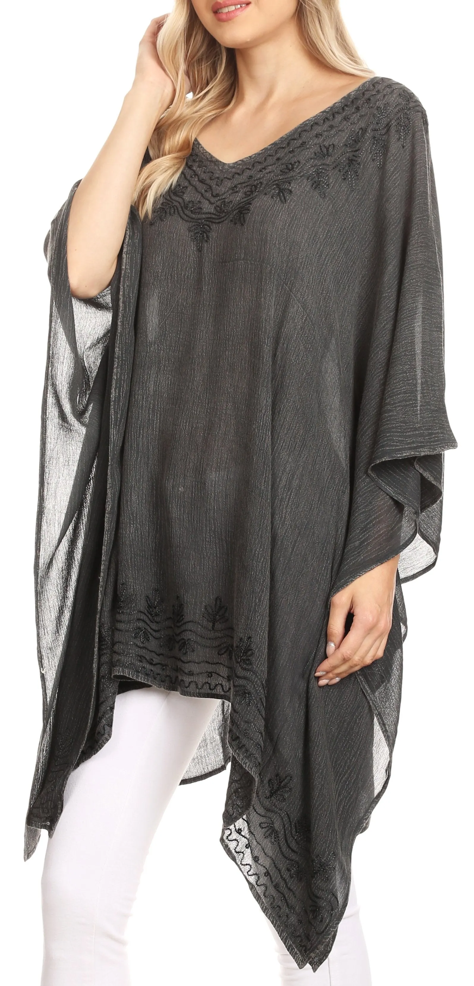 Sakkas Regina Women's Lightweight Stonewashed Poncho Top Blouse Caftan Cover up