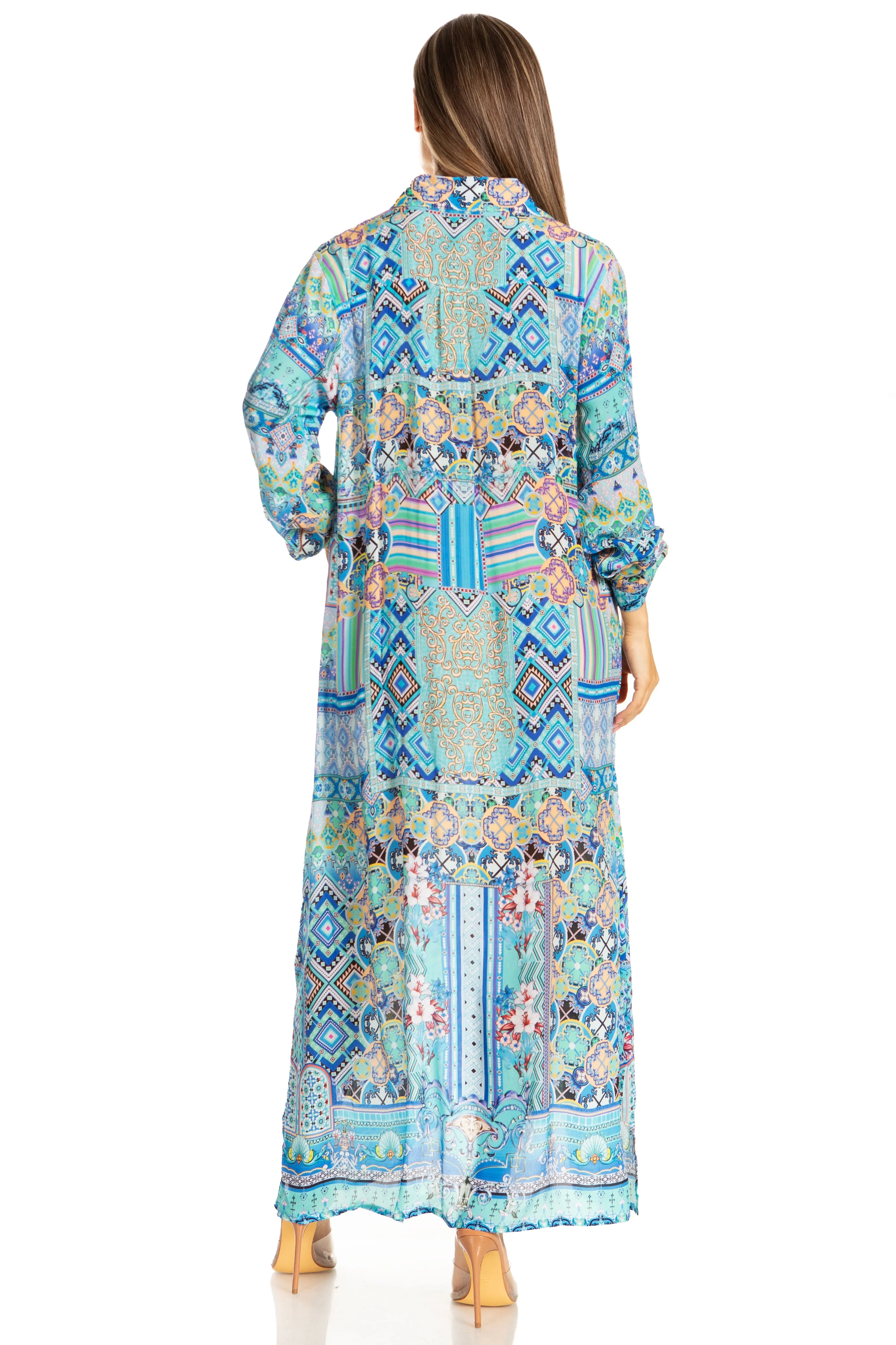 Sakkas Womens Long Sleeves Button Down Spring/Summer Maxi Shirt dress/Beachwear