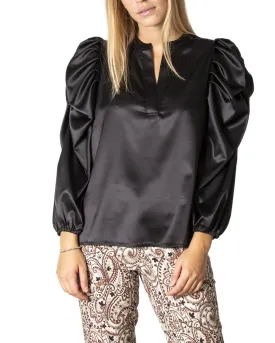 Sandro Ferrone Black Puff Sleeve Satin Top