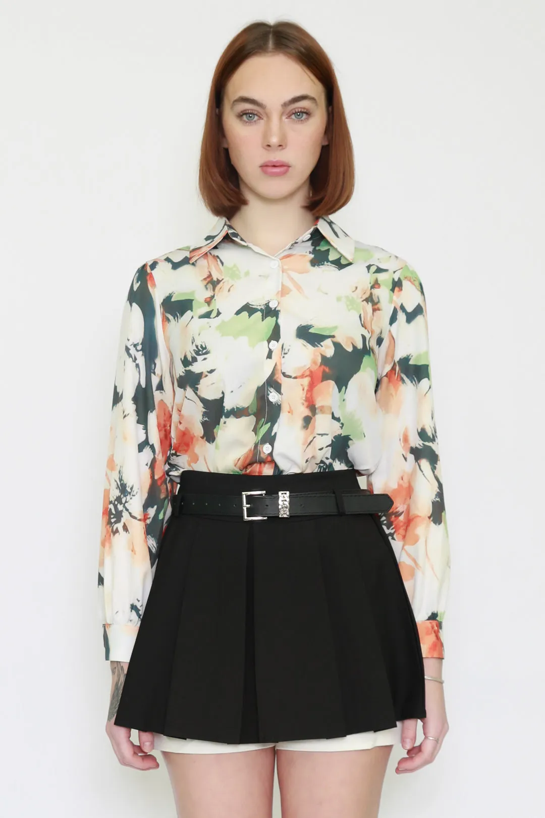 Silk Printed Brush Floral Shirt