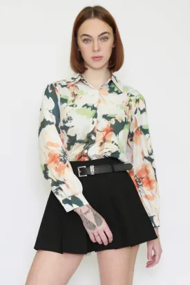 Silk Printed Brush Floral Shirt