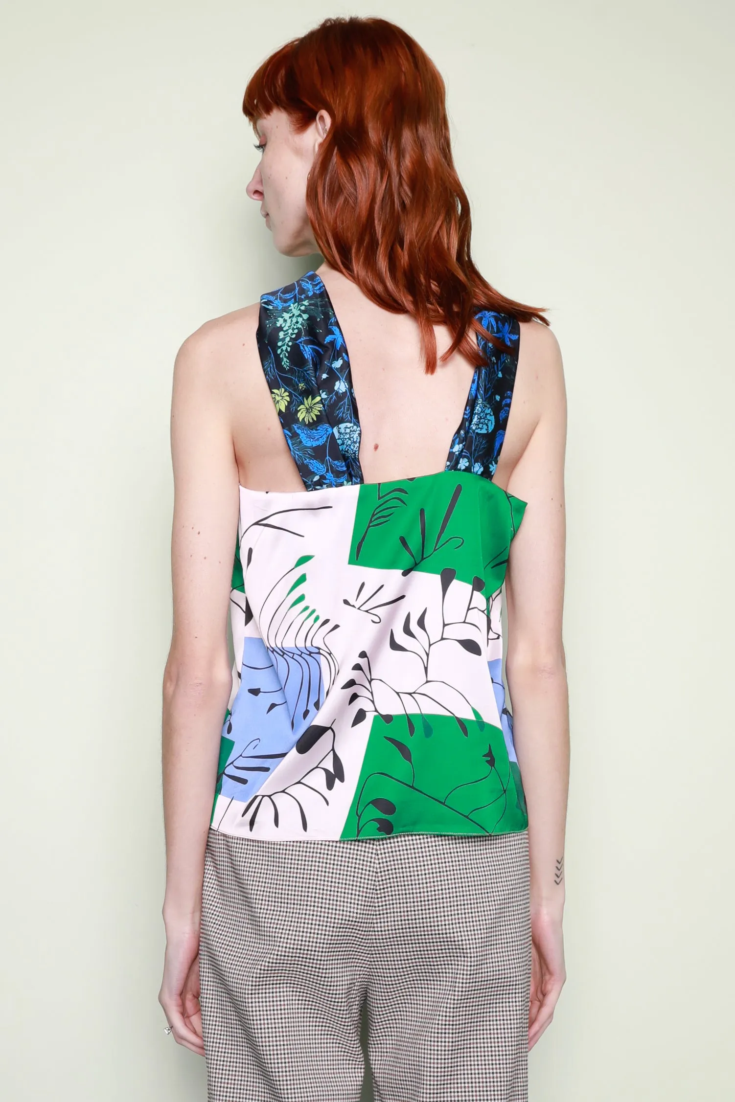 Silk Printed Green Draped Top