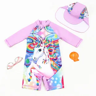 Swimsuit Children's s One-piece girls' short-sleeved swimwear, big children's cute baby girls' hot spring swimwear girls' suits