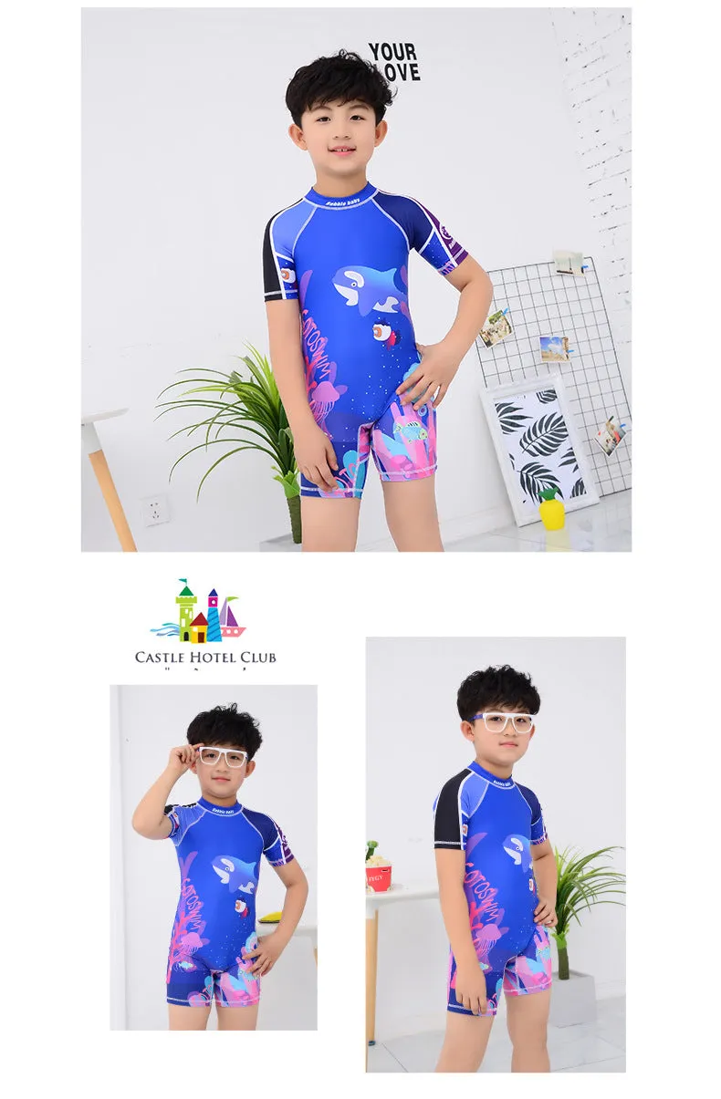 Swimsuit Children's s One-piece girls' short-sleeved swimwear, big children's cute baby girls' hot spring swimwear girls' suits