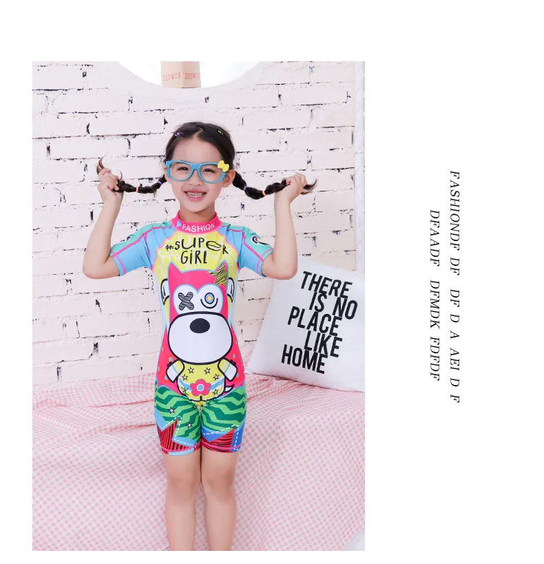 Swimsuit Children's s One-piece girls' short-sleeved swimwear, big children's cute baby girls' hot spring swimwear girls' suits