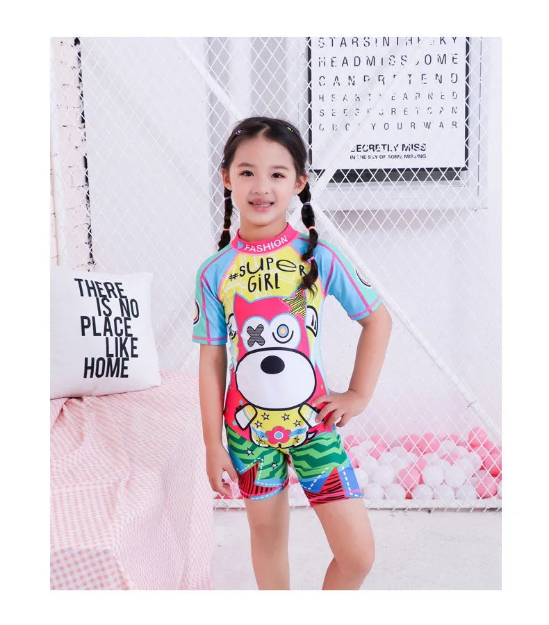 Swimsuit Children's s One-piece girls' short-sleeved swimwear, big children's cute baby girls' hot spring swimwear girls' suits