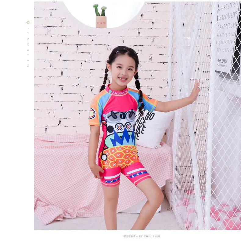 Swimsuit Children's s One-piece girls' short-sleeved swimwear, big children's cute baby girls' hot spring swimwear girls' suits