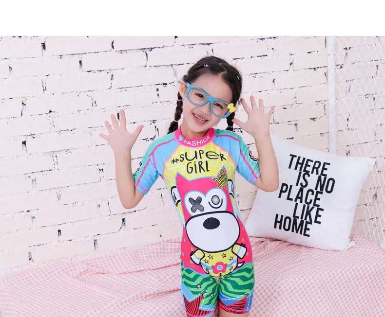 Swimsuit Children's s One-piece girls' short-sleeved swimwear, big children's cute baby girls' hot spring swimwear girls' suits