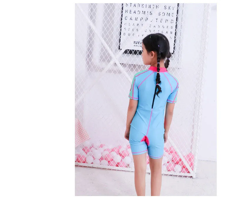 Swimsuit Children's s One-piece girls' short-sleeved swimwear, big children's cute baby girls' hot spring swimwear girls' suits