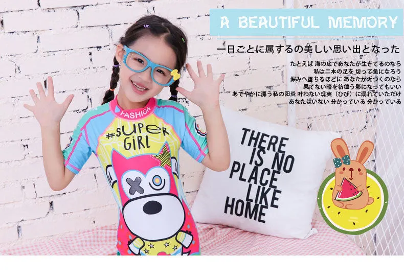 Swimsuit Children's s One-piece girls' short-sleeved swimwear, big children's cute baby girls' hot spring swimwear girls' suits