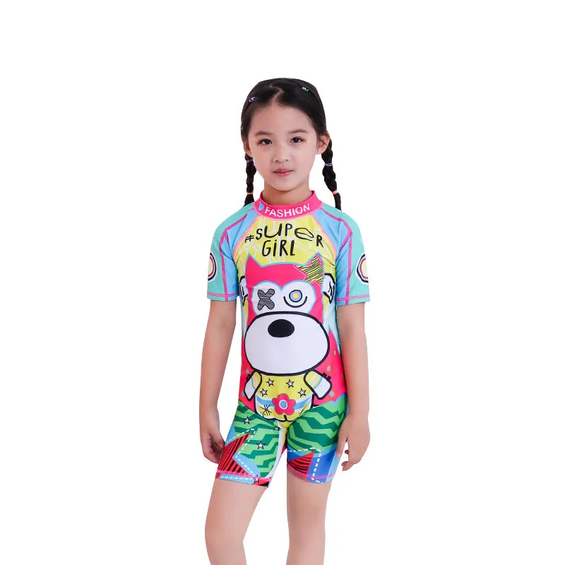 Swimsuit Children's s One-piece girls' short-sleeved swimwear, big children's cute baby girls' hot spring swimwear girls' suits