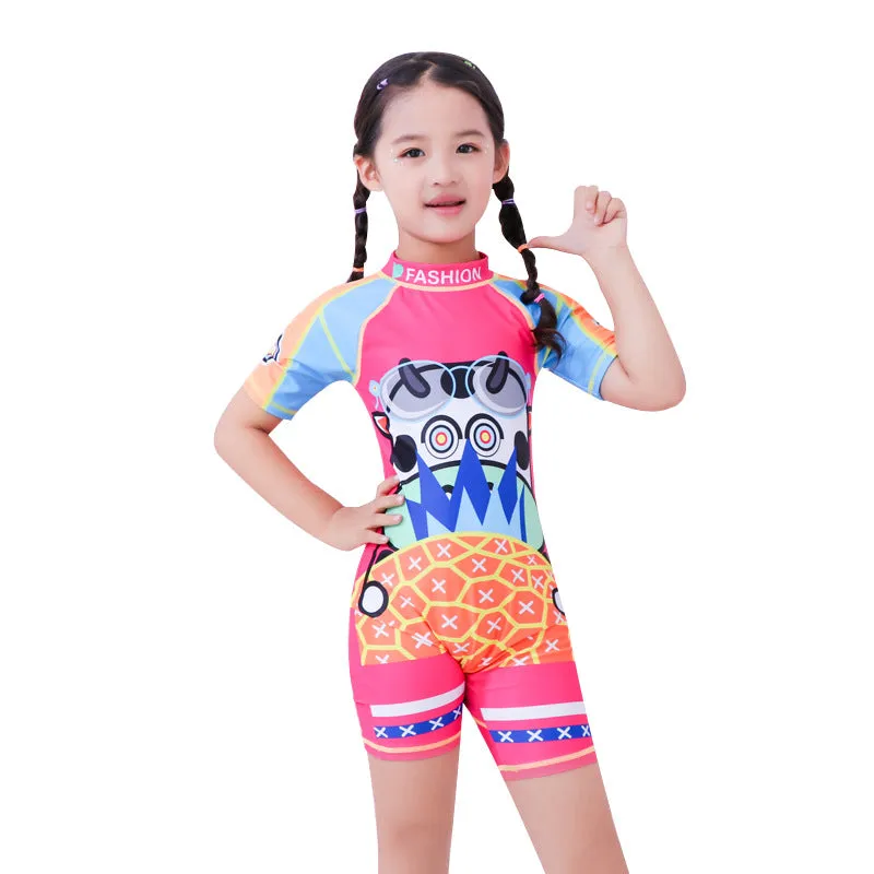 Swimsuit Children's s One-piece girls' short-sleeved swimwear, big children's cute baby girls' hot spring swimwear girls' suits