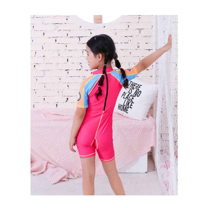 Swimsuit Children's s One-piece girls' short-sleeved swimwear, big children's cute baby girls' hot spring swimwear girls' suits