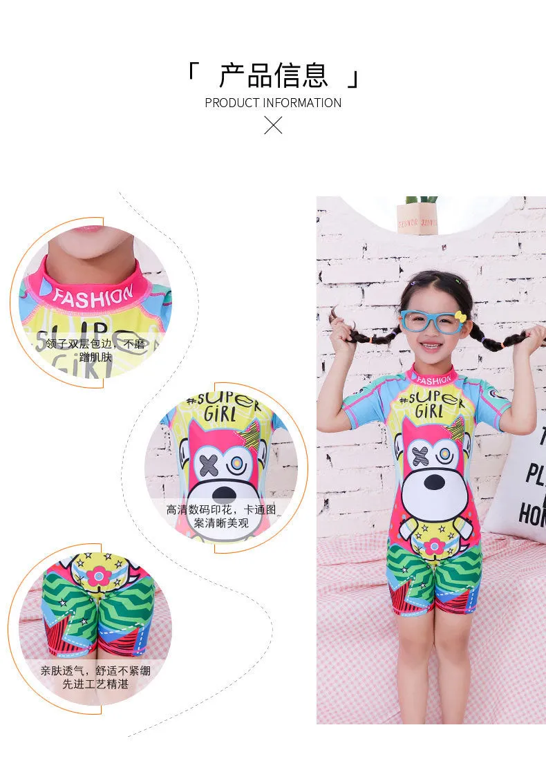 Swimsuit Children's s One-piece girls' short-sleeved swimwear, big children's cute baby girls' hot spring swimwear girls' suits