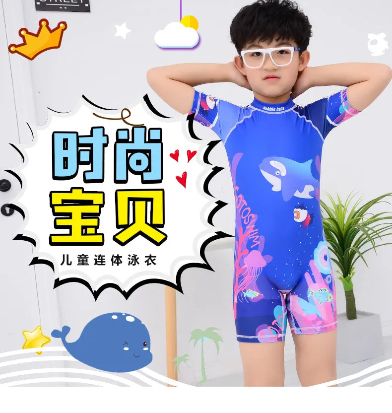 Swimsuit Children's s One-piece girls' short-sleeved swimwear, big children's cute baby girls' hot spring swimwear girls' suits