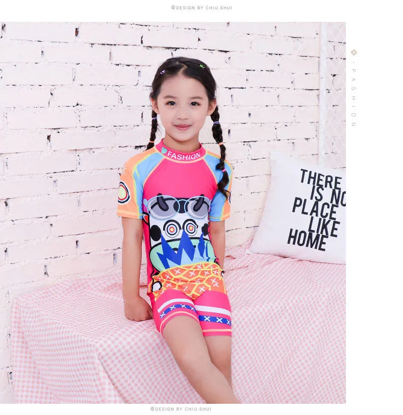 Swimsuit Children's s One-piece girls' short-sleeved swimwear, big children's cute baby girls' hot spring swimwear girls' suits