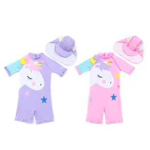 Swimsuit Children's s One-piece girls' short-sleeved swimwear, big children's cute baby girls' hot spring swimwear girls' suits