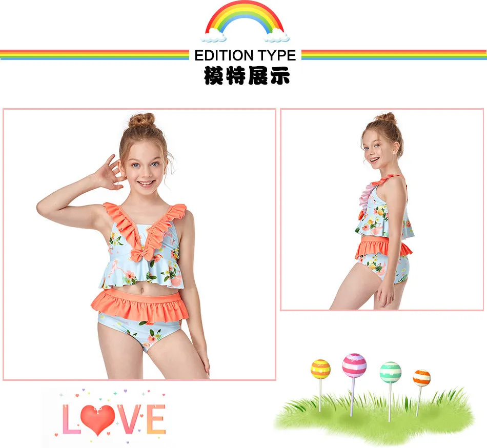 Swimsuit New children's ruffled high waist bikini Europe split for girls