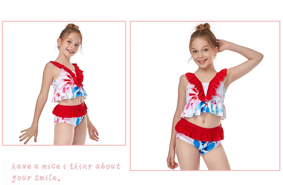 Swimsuit New children's ruffled high waist bikini Europe split for girls