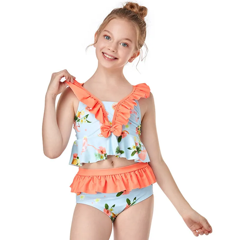 Swimsuit New children's ruffled high waist bikini Europe split for girls