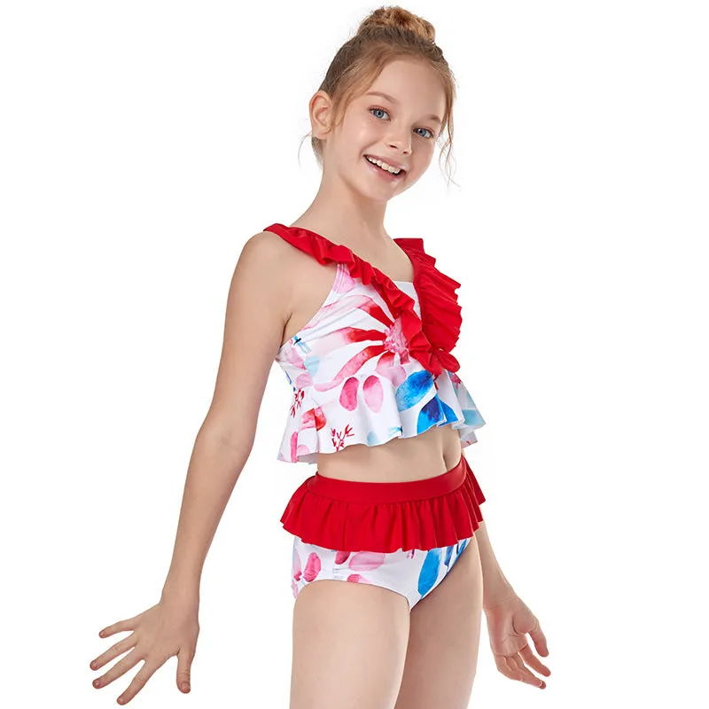 Swimsuit New children's ruffled high waist bikini Europe split for girls