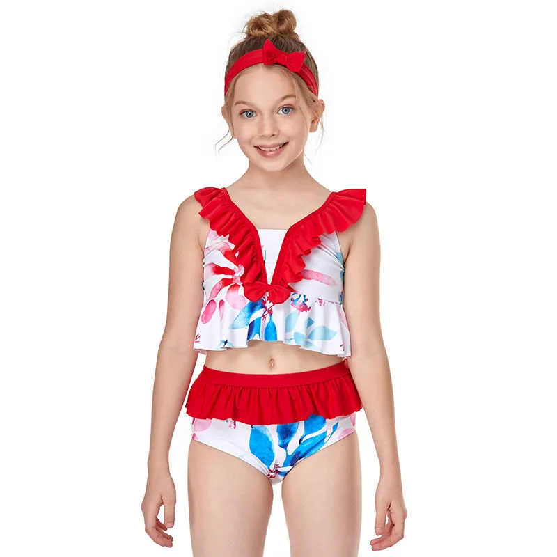 Swimsuit New children's ruffled high waist bikini Europe split for girls