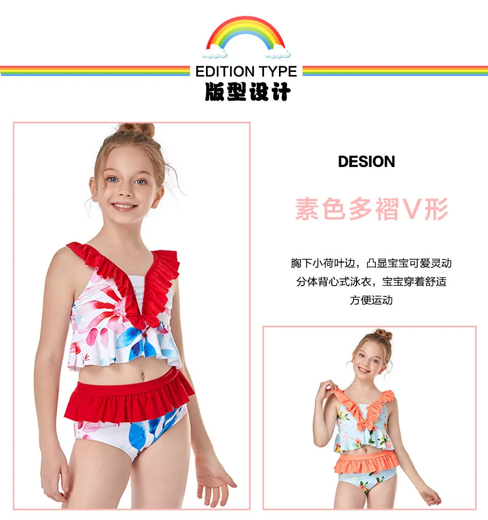 Swimsuit New children's ruffled high waist bikini Europe split for girls