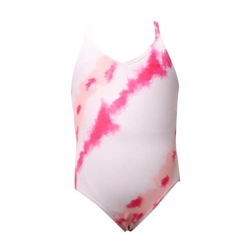 Swimsuit new European girls bikini pink tie-dye conjoined children's swimwear  spot