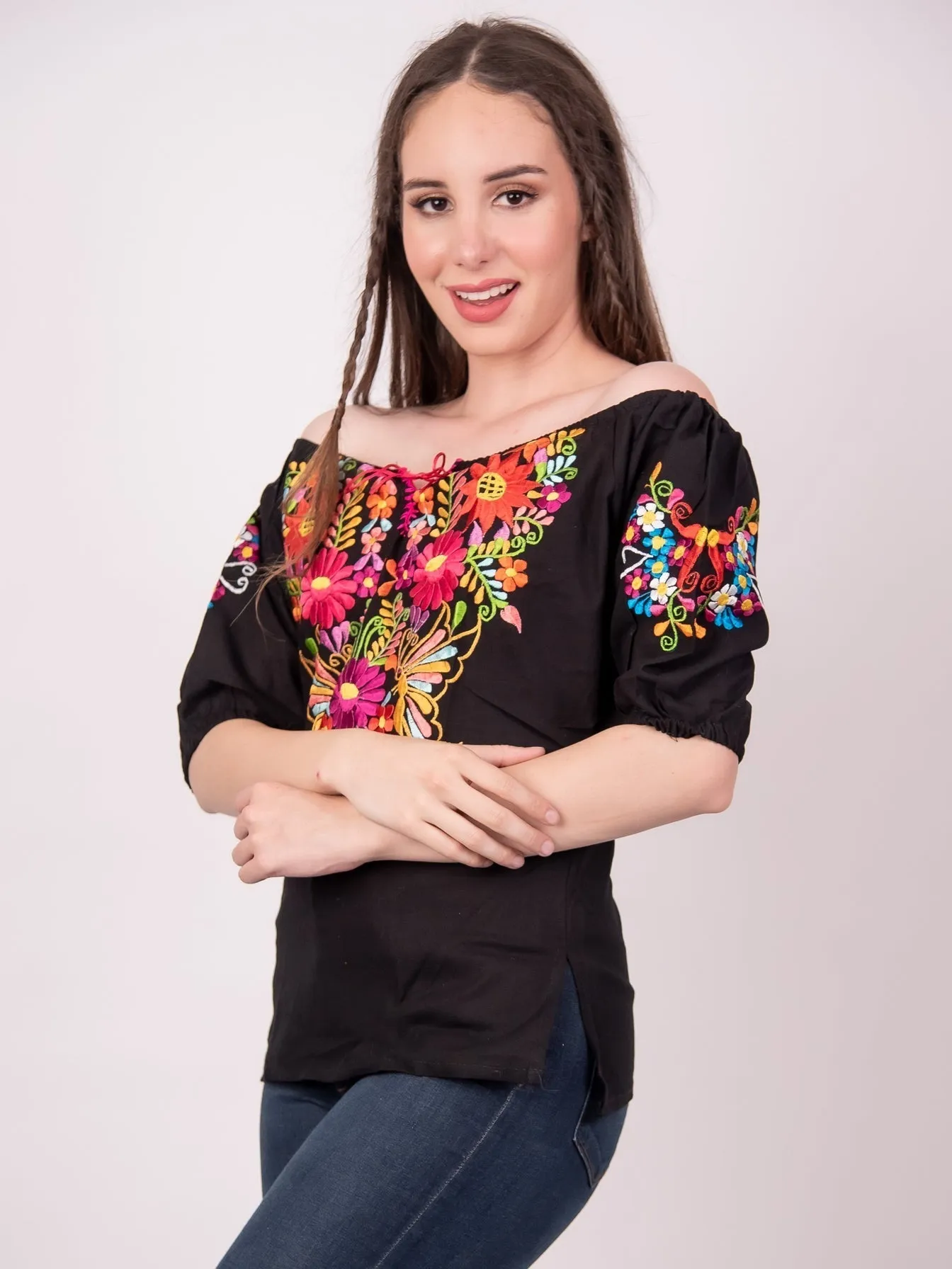 Tecali Embroidered Black Top