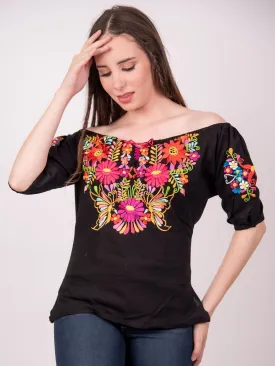 Tecali Embroidered Black Top