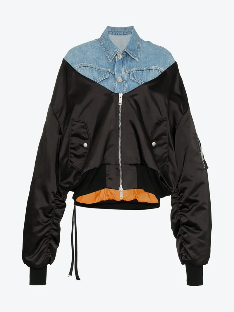 Unravel Project Denim Panelled Bomber Jacket