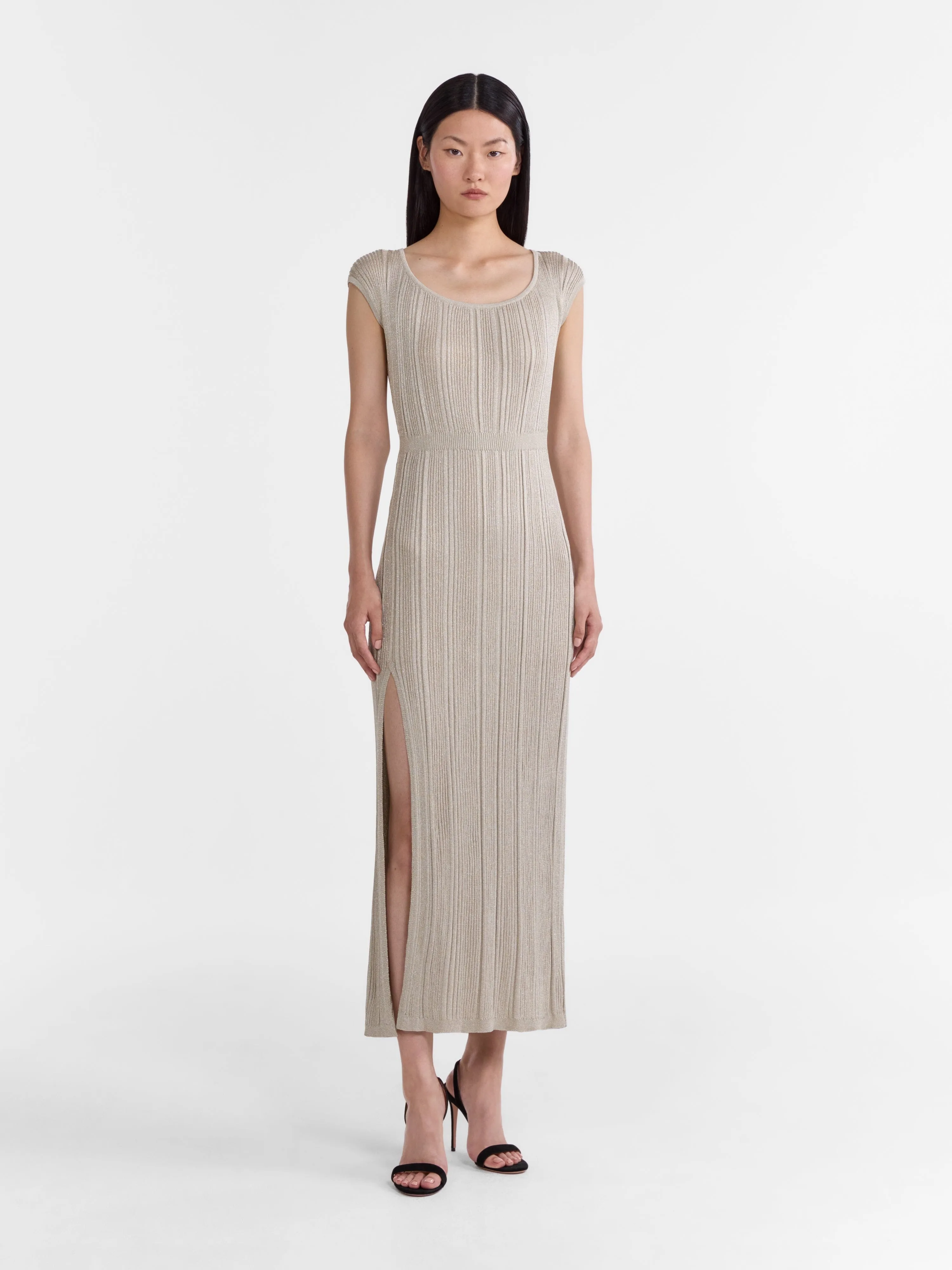 Venyx Stardust Rib Dress in Pale Silver