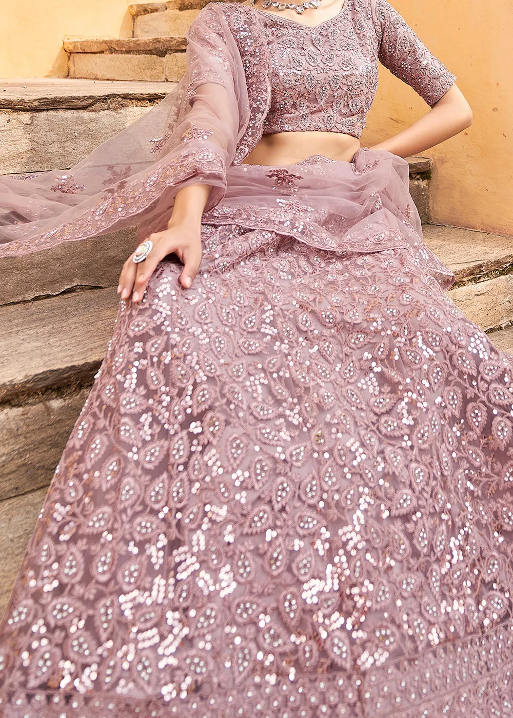 Wedding Wear Mauve Heavy Embroidered Bridal Lehenga Choli