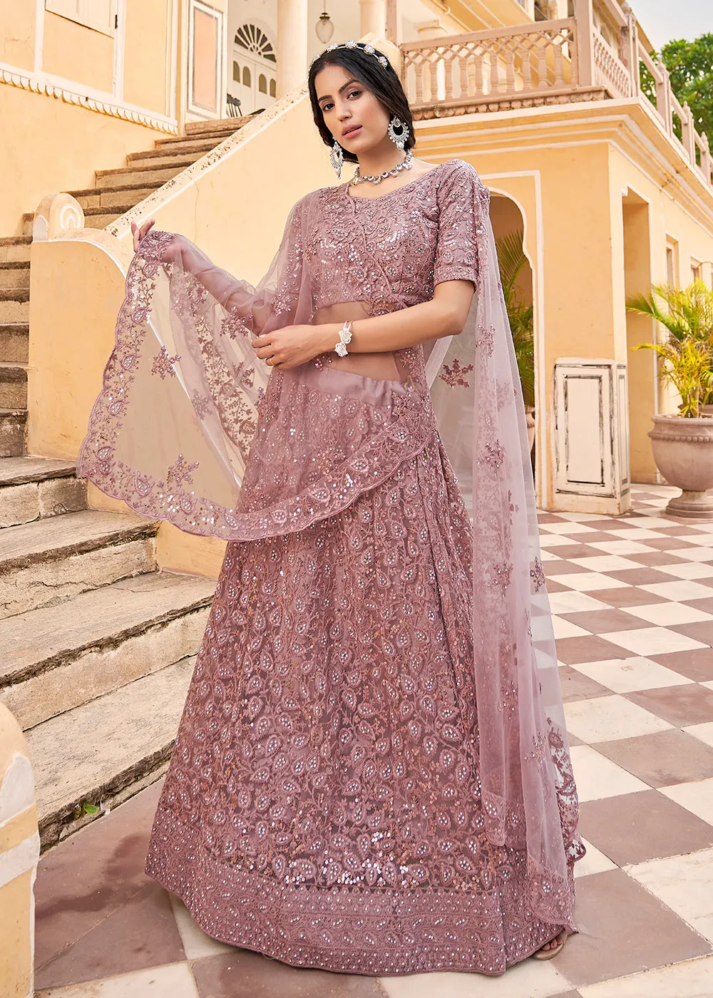 Wedding Wear Mauve Heavy Embroidered Bridal Lehenga Choli